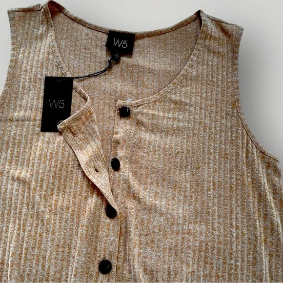 W5 Sleeveless Tie Front Button Down Top Tan - Picture 4 of 8